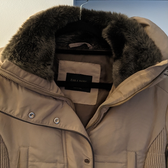 Zara Tan Puffer with Faux Fur Neck - Picture 2 of 7
